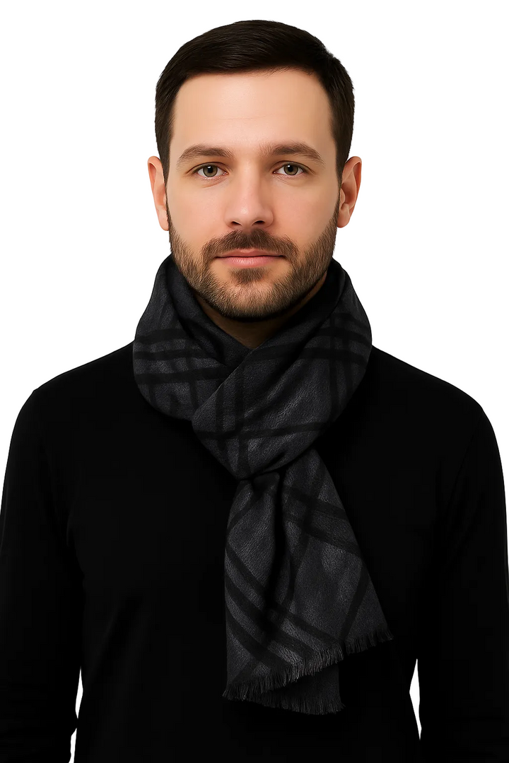 Enrico Coveri Foulard Righe A Quadri Grigia E Nera Con Confezione Regalo