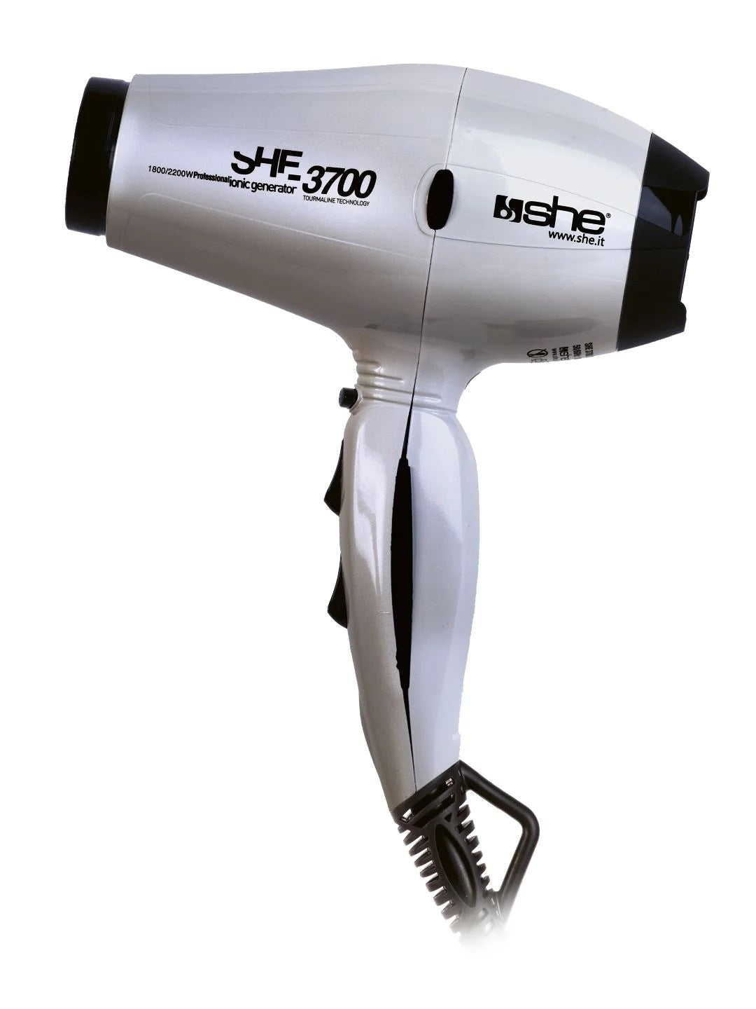 

She is a professional Compact Hair Dryer 3700 Ionic 2200 W Silver Color.