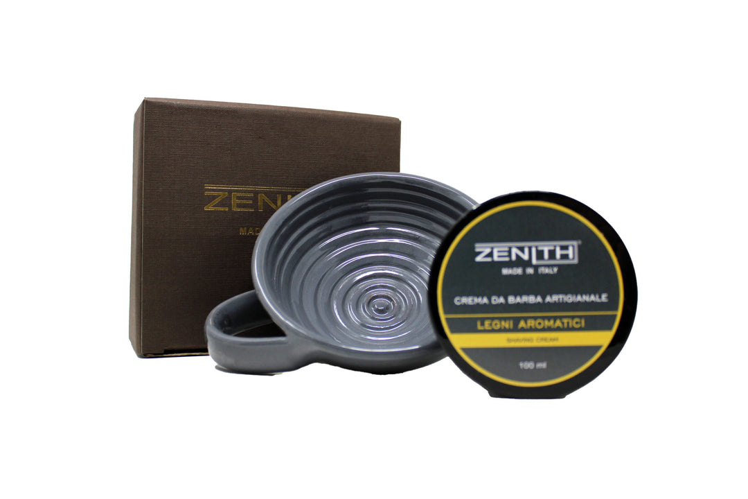 Zenith Ciotola In Ceramica Grigia + Sapone Da Barba Legni Aromatici 100 ml