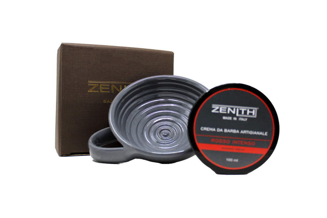 Zenith Ciotola In Ceramica Grigia + Sapone Da Barba Rosso Intenso 100 ml