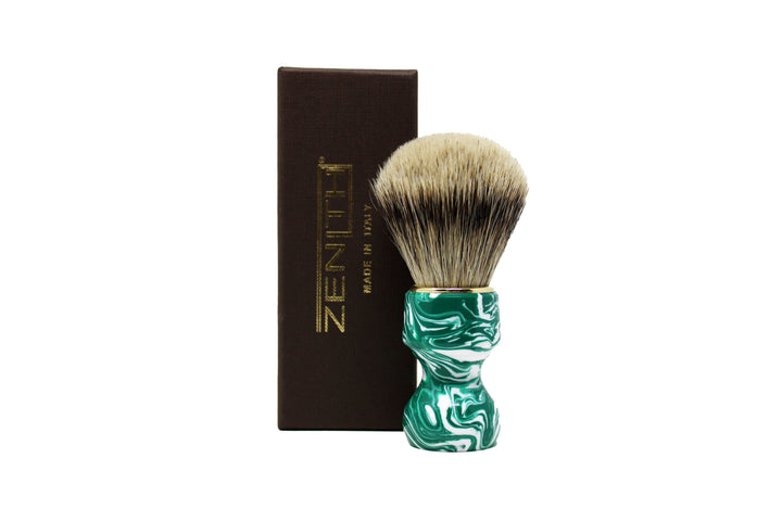 

Zenith Mixed Pure Badger and Silvertip Manchurian Shaving Brush Art.506 Malachite SMB