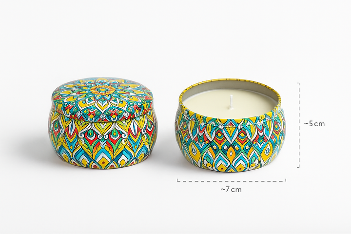 Candela Profumata Decorativa In Barattolo Metallo Mandala Rosso E Giallo