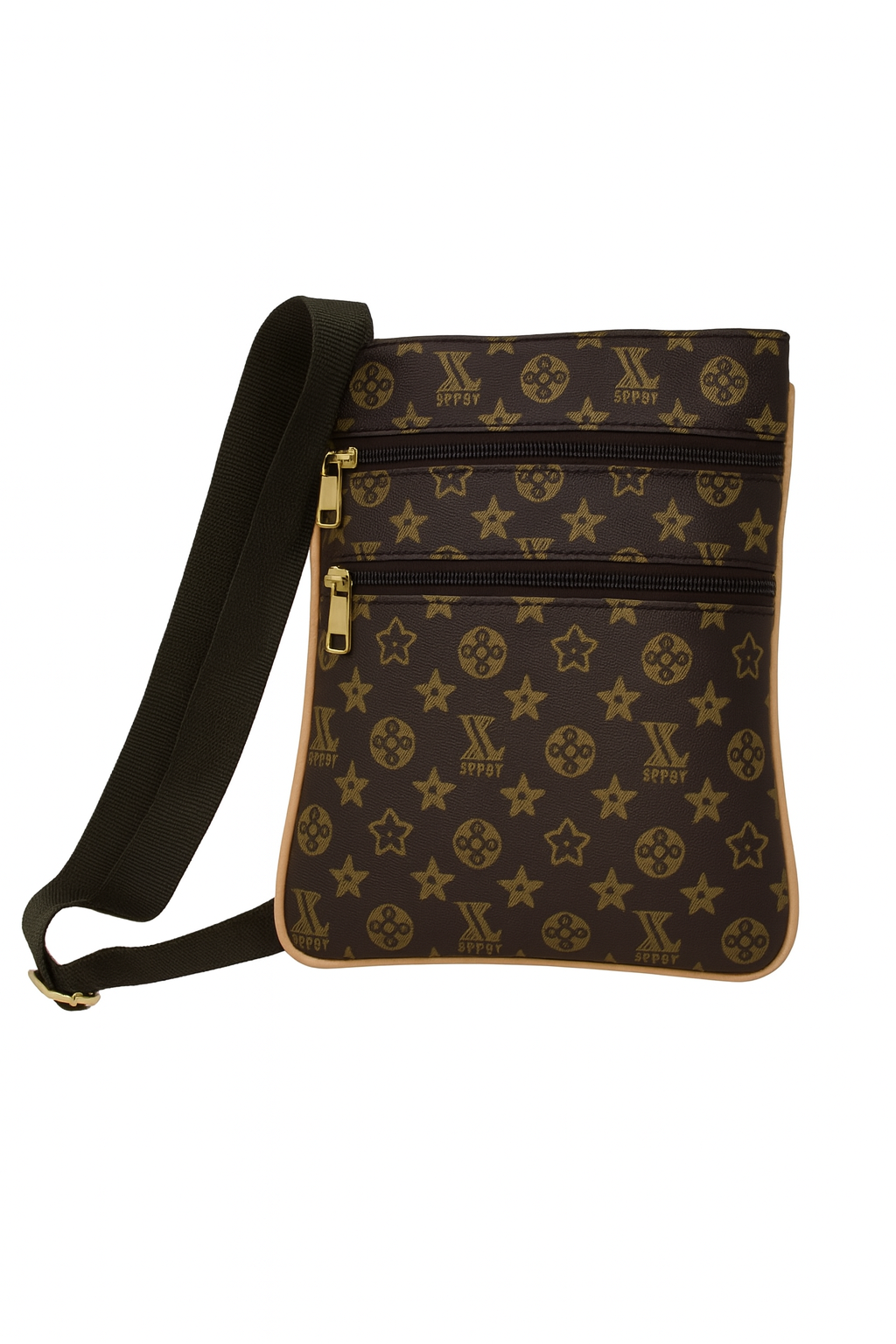 Borsa A Tracolla Marrone Monogram Con Doppia Zip