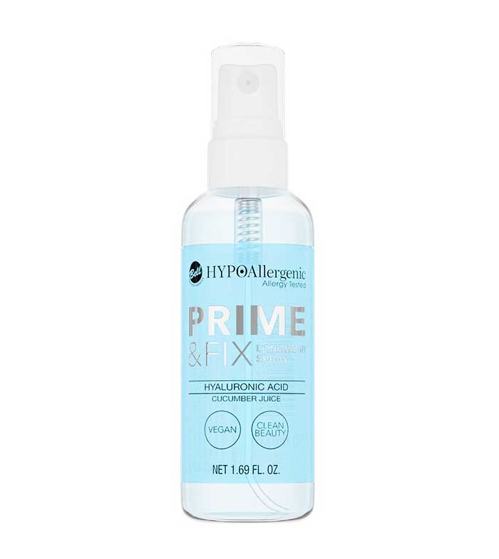 

HypoAllergenic Prime & Fix Spray is a 50 ml makeup fixing and base spray with Hyaluronic Acid.