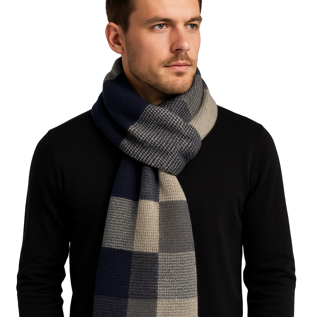 Carrera Sciarpa Uomo Carrera Morbida A Quadri Blu E Grigio